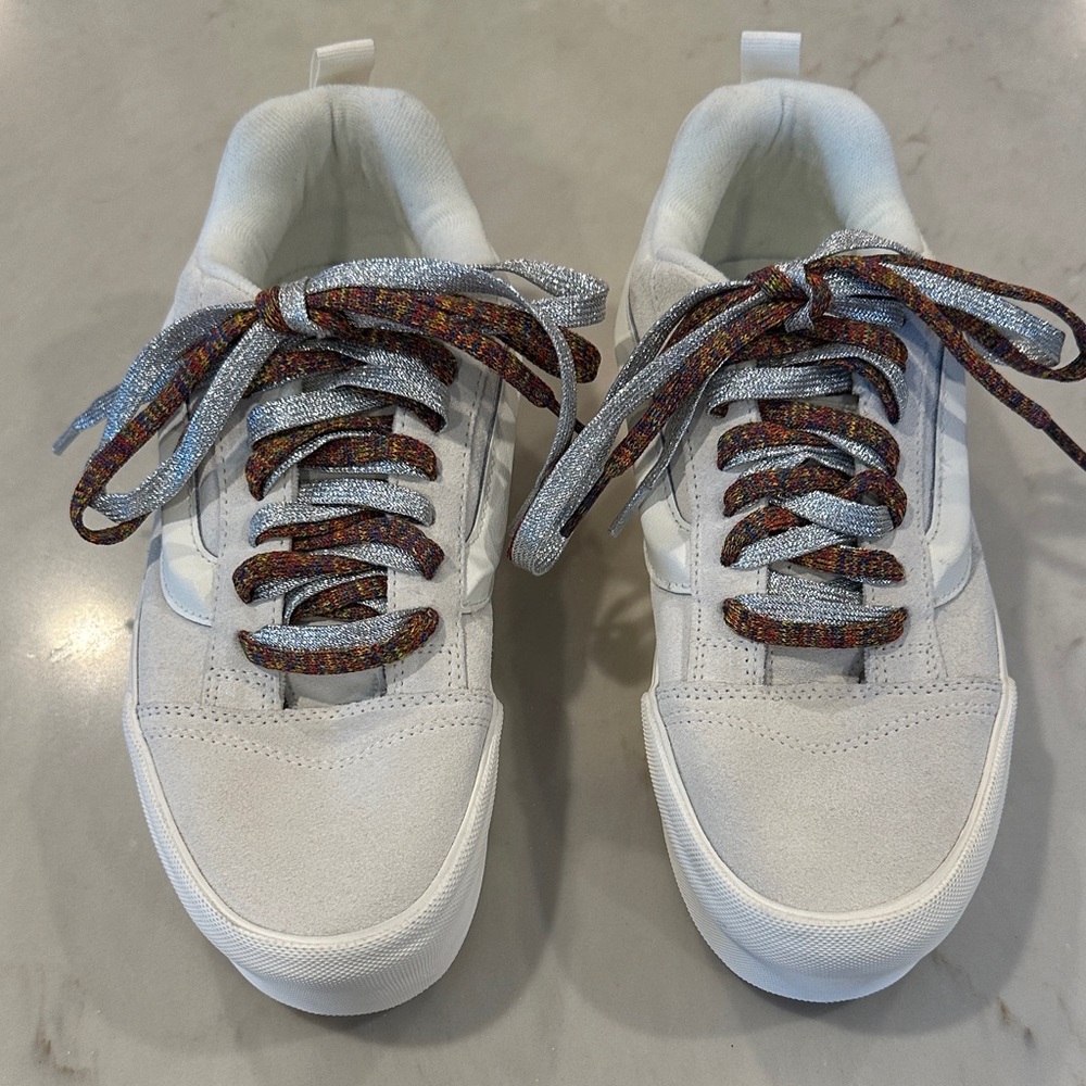 Vans White Sneakers with Multicolor Laces